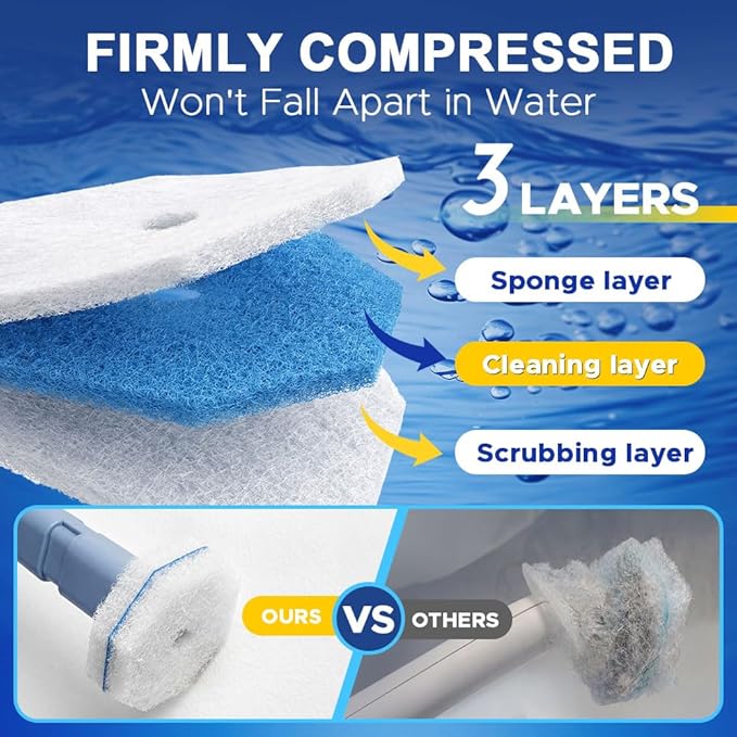 ROUNDSQUARE Disposable Toilet Bowl Cleaner with 40 Disinfecting 5X Power Refill Heads, Toilet Bowl Cleaner Wands, Storage Caddy, Toilet Cleaning System Starter Kit