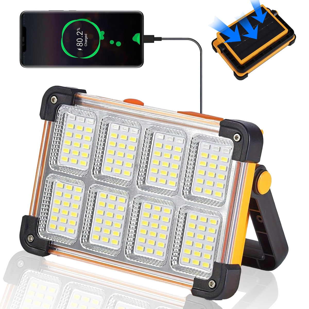 YXQUA 120W Solar Rechargeable Work Light, 144 LED 10000LM, IP65 - Image 1