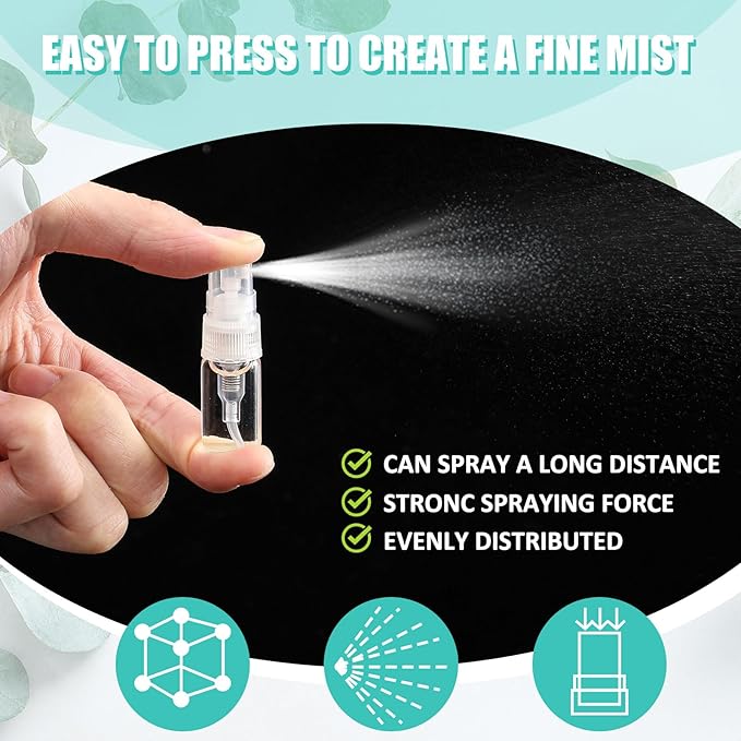 Zhehao 400 Pcs Mini Spray Bottles 2 ml Clear Glass Perfume Bottles Refillable Fine Mist Perfume Atomizer Portable Empty Sample Containers for Cleaning, Essential Oils, Travel(Clear Cap)