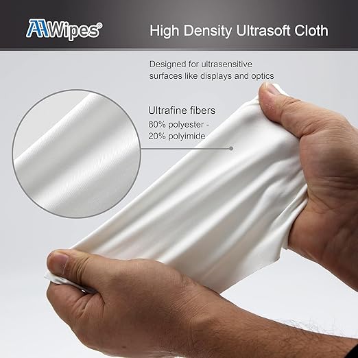 AAwipes Superfine Microfiber Wipes Knitted Cleanroom 12"x12" (100 Counts/Bag, 180gsm, Polyester) High-End Lint Free Cloths for Fiber Optics, Laser Sealed Edge Class 100 Cloths (MF18012)