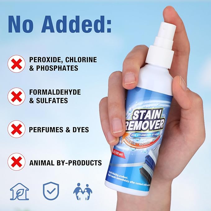 2 Pack 4 oz Stain Treater Spray Stain Remover Spray with 50 Cleaning Wipes Coffee Food Grease Dirt Remover for Clothes Carpet Couches Rugs Car Seats Fabric