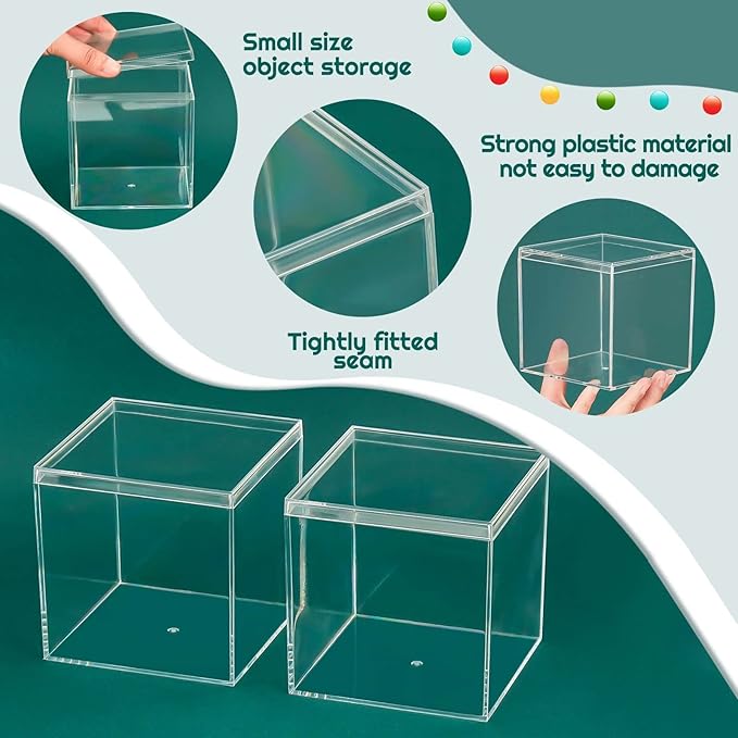 Blulu 8 Pcs Clear Acrylic Box with Lid Plastic Jewelry Mini Storage Box Mini Cube Containers for Candy and Tiny Jewelry Easter Party Favor(3.9 x 3.9 x 3.9 Inch,Classic Style)