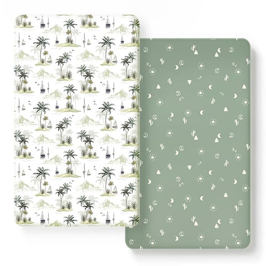 GRSSDER Stretch Ultra Soft Jersey Knit Fitted Crib Sheets Set 2 Pack, Universal Fit All Standard Crib Mattress Pads Safe and Snug, Crib Fitted Sheet with Deep Pocket, Original Neutral Design for Baby
