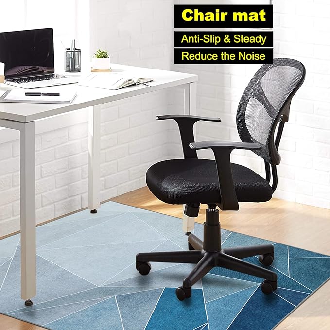 Office Chair Mat for Hardwood Floor,48"*60" Highly Premium Quality Rolling Office Mat- 3.86lbs Anti-Slip Chair Rug Mat for Low-Pile Carpet Office Home Laminate Floor Blue Grey