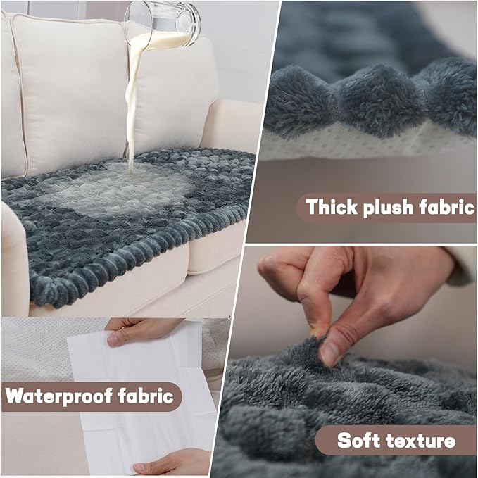 Waterproof Couch Cover for Dogs Washable,Non Slip Fuzzy Durable Couch Covers for 3 Cushion Sofa Pet Friendly Sofa Cover Dog Thick Soft Slipcovers Protector Couches Mat Bed (Grey, 27.6" x 59.06")
