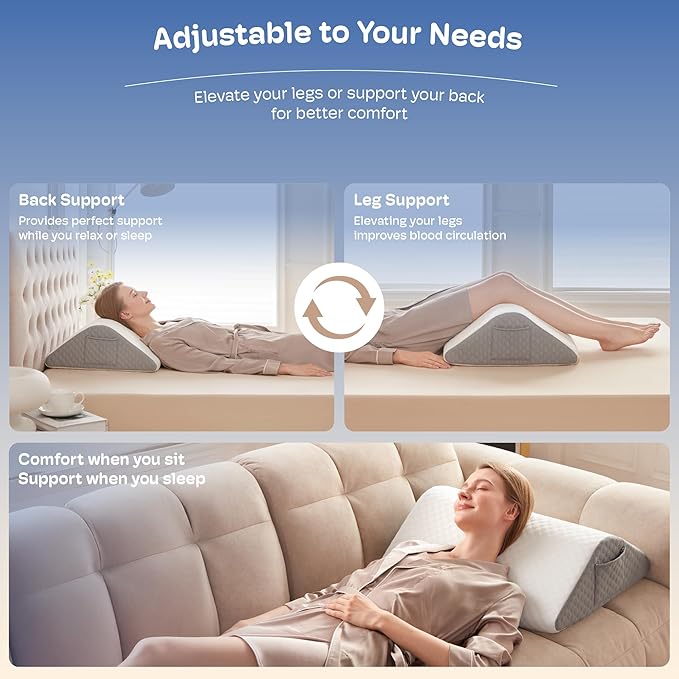 Wedge Pillow for Acid Reflux and Back Pain Relief, Snoring, Bed Wedge Pillow for Sleeping After Surgery. Triangle Pillow Wedge, Cooling Memory Foam Top