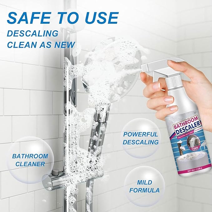 60ml/2.02fl oz Bathroom Descaler, Bathroom Descaler Foam Cleaner, Stubborn Stains Cleaner, Bathroom Descaler Spray, Bubble Cleaner Foam Spray, All Purpose Rinse Cleaning Foam for Bathroom (2PCS)