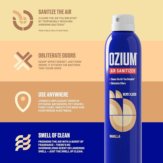 Ozium A807035-3 8 Oz. Air Sanitizer & Odor Eliminator for Homes, Cars, Offices and More, Vanilla Scent - 3 Pack