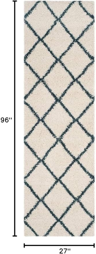 SAFAVIEH Hudson Shag Collection Runner Rug - 2'3" x 8', Ivory & Slate Blue, Modern Trellis Design, Non-Shedding & Easy Care, 2-inch Thick Ideal for High Traffic Areas in Living Room, Bedroom (SGH281T)