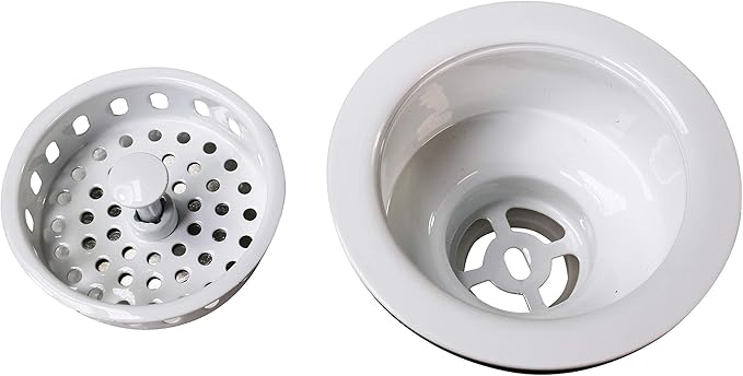 Westbrass D2165-50 Post Style Large Kitchen Basket Strainer with Waste Disposal Flange and Stopper, Powder Coat White