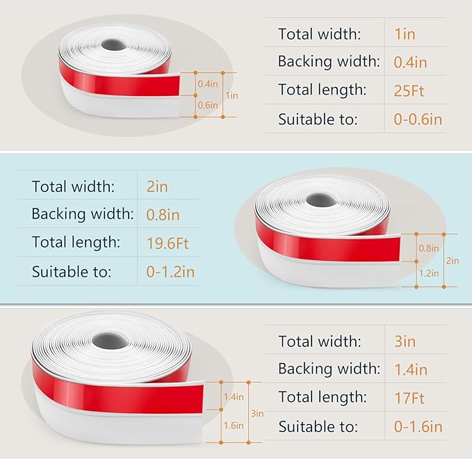 【2026 New Upgrade】 Wide Silicone Weather Stripping Door Seal with Strong Adhesive 3" x 17 ft, Draft Stopper for Garage, Shower & Sliding Doors - Gap & Under Door Protection, White