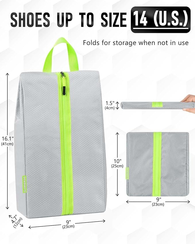 Smell Proof Shoe Bags for Travel-Soccer Cleat Bag Smell Proof with Active Carbon Fabric | Odor-Absorbing Water-Resistant Track Shoe bags for Sports (Grey, UP TO US14)
