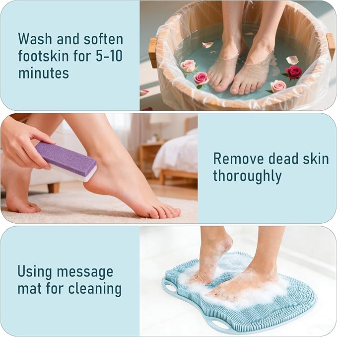 Foot Scrubber Mat Large Feet Scrubber in Shower + Pumice Stone 2 Pack for Shower Floor Bathtub Back Scrubbing Dead Skin Care, Foot Spa Bath 3D Brush Exfoliating Massager Non-Slip Cleaner Pad, Blue