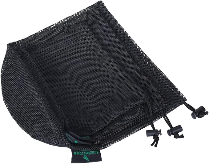 iBasingo 5pcs Black Mesh Bags - Nylon Sack Durable Drawstring Net Bags - Small Travel Sleeping Stuff Storage Ditty Bags for Cosmetics Shower Gels Bottle Pot Tennis Golf Ball Tools BVP01