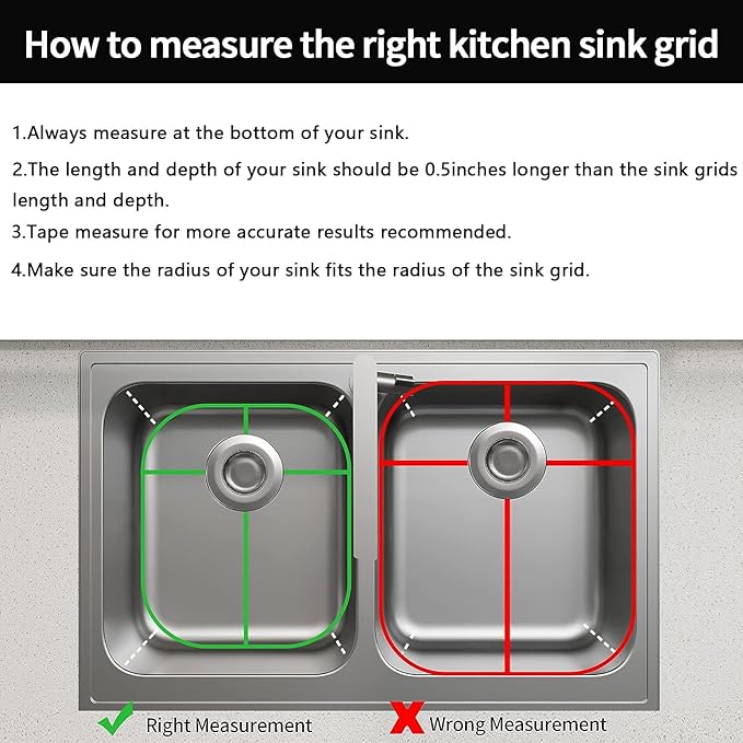 2Pack Sink Protectors for Kitchen Sink 13.1''x11.6''x1'', 304 Stainless Steel for Kitchen Sink Grate with Rear Drain, Sink Grate Sink Rack for Bottom of Sink with 2Pack Sink Strainers