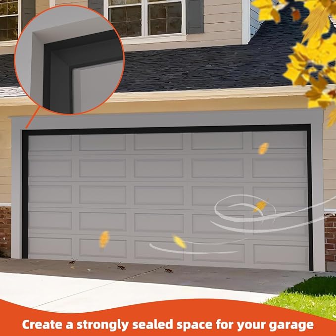 Garage Door Seal Top and Sides，40 FT Universal TPE Weather Stripping Garage Door Trim Seal Weatherproofing Garage Door Seals with Nails and Lids in Black
