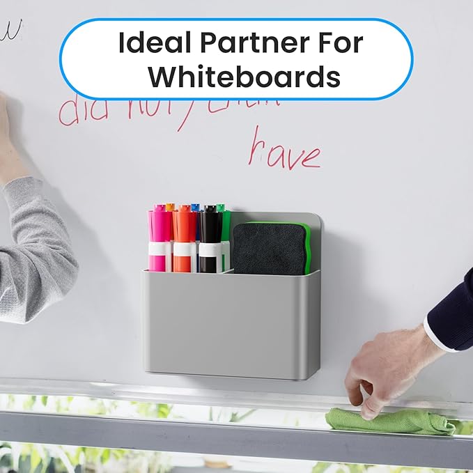 3 Pack Magnetic Pen Holder for Refrigerator, Adjustable Dry Erase Marker Holder for Whiteboard, Locker Pen Holder Magnetic, Adhesive Pencil Cup, Home Office School (Gray)