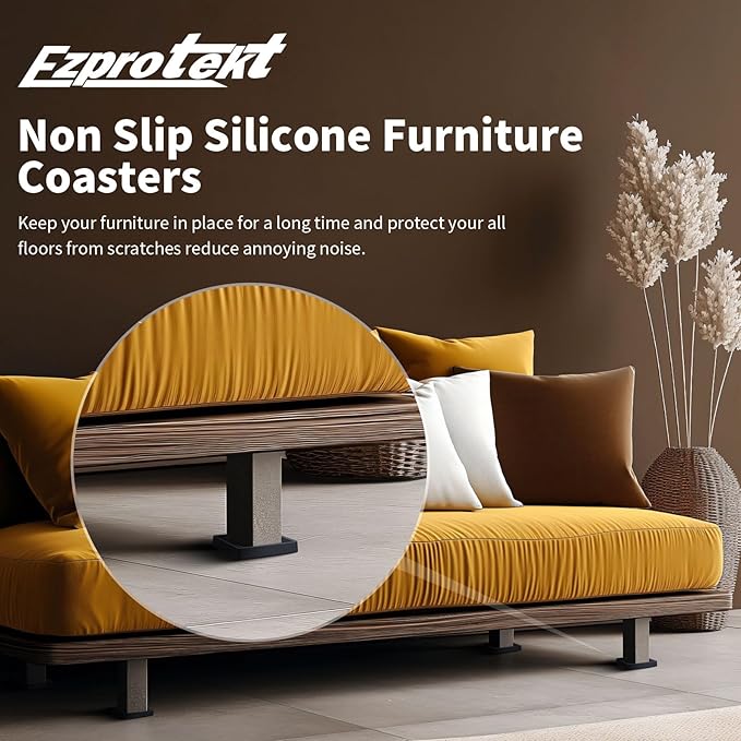 Ezprotekt Non Slip Furniture Pads, 4 Pcs 3" Anti Skid Rubber Furniture Caster Cups, Anti-Slip Furniture Coasters for Hardwood Floors, Anti Slide Floor Protectors for Bed Couch Stoppers (Black)