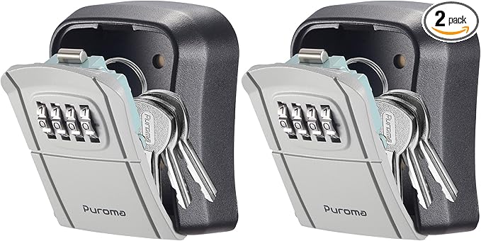 Puroma Key Lock Box Combination Lockbox Wall-Mounted Key Storage Box for House Keys, Resettable Code Safe Security Lock Box for Home, Office, Garage, Apartment Spare Key Storage (2 Pack, Grey)