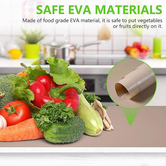 Beige Shelf Liners for Kitchen Cabinets Non Adhesive Drawer Liner for Bathroom Waterproof Refrigerator Liners for Shelves Fridge Plastic Mats Cabinet Cupboard Liner 23.6 x 157.4 Inches