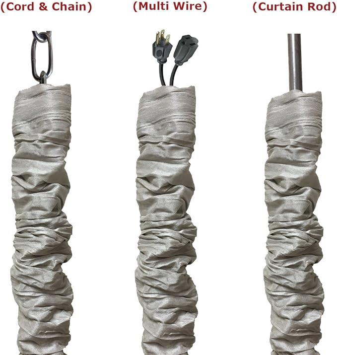RDI Cord & Chain Cover 4 feet Silk Type Fabric, Chandelier Pendant Lighting Chain & Cable Management, Touch Fastener, Gray - 1 Pack