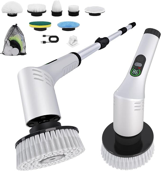 Electric Spin Scrubber,Cleaning Scrubber Brush Electric for Home with Power LCD Display,Cordless Bathroom Scrubber for Bathroom Tile Glass Cleaning,Adjusted Head Angle with 7 Replaceable Heads