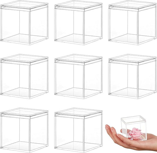 Blulu 8 Pcs Clear Acrylic Box with Lid Plastic Jewelry Mini Storage Box Mini Cube Containers for Candy and Tiny Jewelry Easter Party Favor(1.77 x 1.77 x 1.77 Inch,Classic Style)