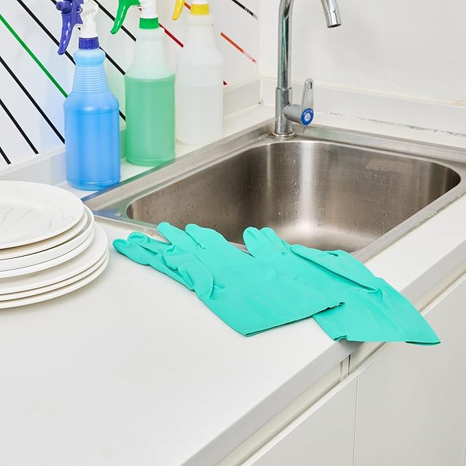 Restaurantware Green Cleaning Gloves 10 Pairs 15 Mil Thick Extra Large Heavy-Duty Nitrile Gloves With Long Cuff No-Latex Flock Lining For Use In Hospitals, Commercial Kitchens and Households