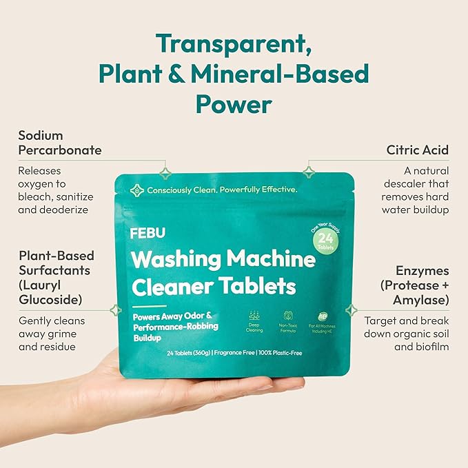 FEBU Bundle and Save 15% Washing Machine Cleaner Tablets + Dishwasher Cleaner Tablets Bundle | Made in USA with 7-8 All Natural, Plant-Based Ingredients | 24 Tablets - 12 Months Supply