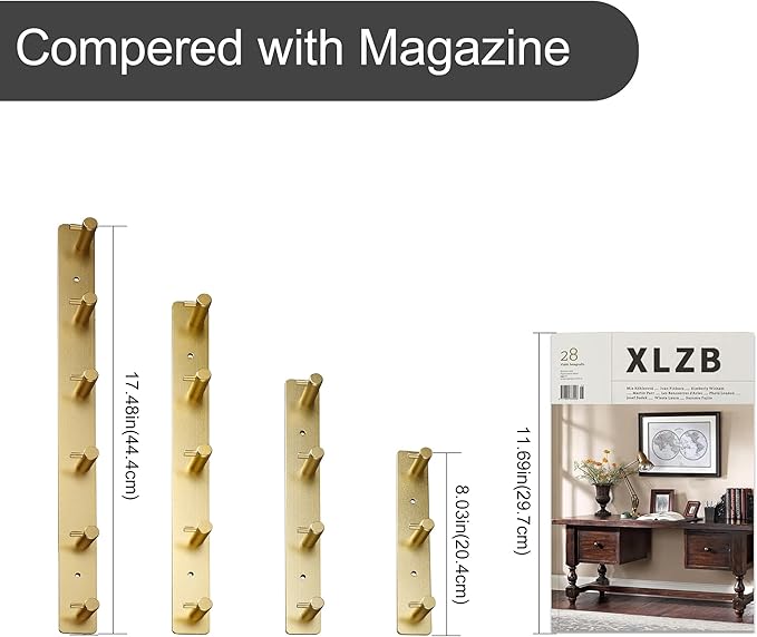 Adhesive Bathroom Gold Hook Rail, 3 Brushed Gold Wall Key Hooks Rack Hanger Towel Robe Stick Door Hooks for Bathroom Toilet Entryway Hallway Kitchen Wall Mounted