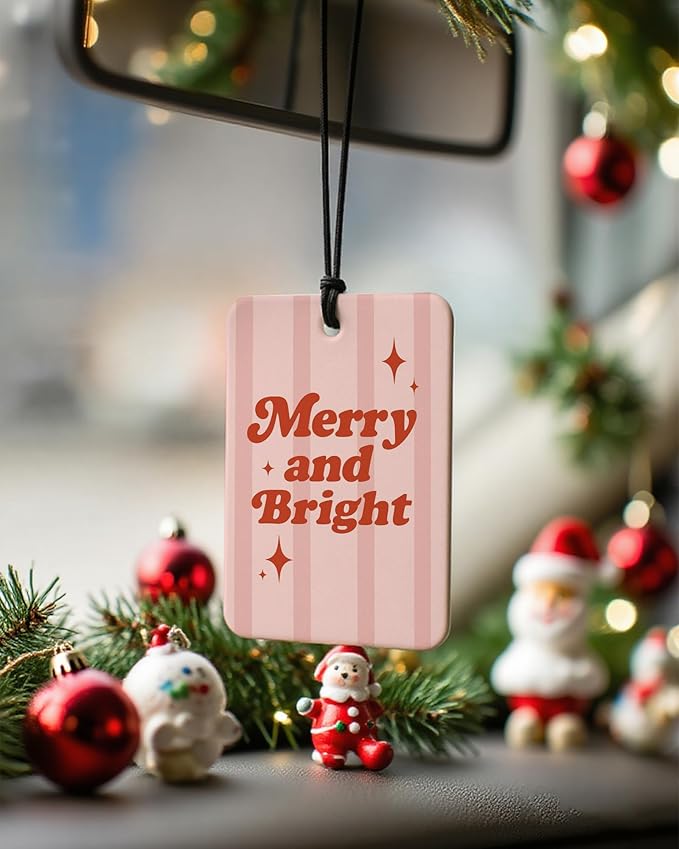 Boho Christmas Car Air Freshener 4 Pcs, Merry and Bright Santa Claus Xmas Holiday Hanging Air Freshener for Cars Closet Drawer Books, Christmas Car Accessories Mirror Decor for Women Girls