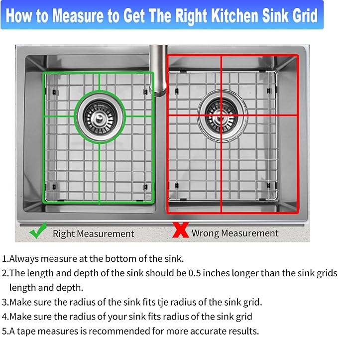15"x13" Sink Grate for Bottom of Kitchen Sink, Stainless Steel Sink Protectors for Kitchen Sink with Rear Drain, Sink Rack for Bottom of Sink with Sink Strainers, for Right Angle Sink