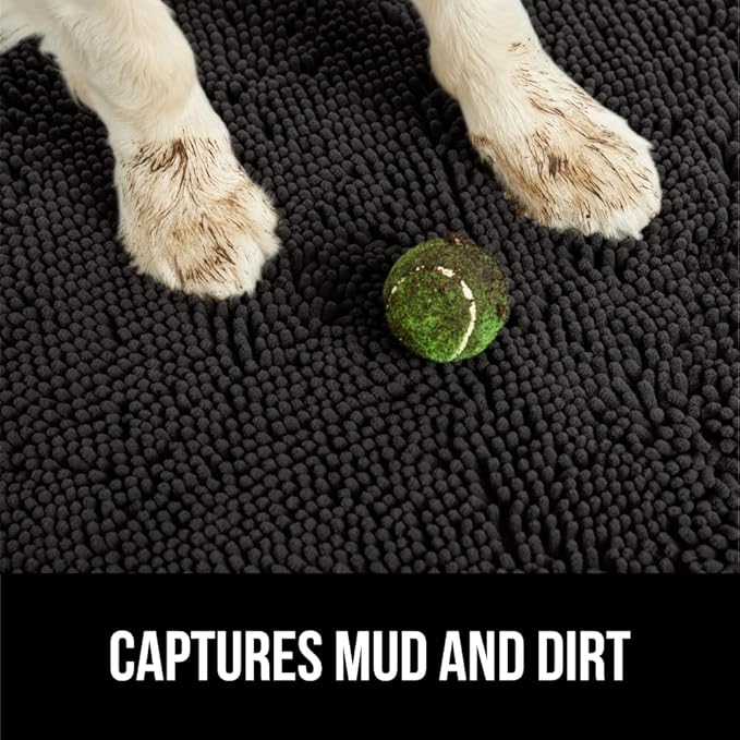 GORILLA GRIP SoakSTOPPER Dog Door Mat, 60x36 Machine Washable Rug Absorbent Doormat Captures Moisture Mud Dirt, Quick Dry Soft Chenille Entryway Rugs Indoor Entrance Mats for Dog Paws, Black