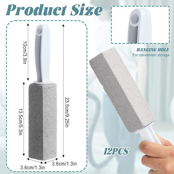 12 Pcs Toilet Pumice Stone with Handle, Pumice Stone Toilet Bowl Cleaner Remove Limescale Cleaning Block for Cleaning Toilets, Bathroom, Sink, Swimming Pools
