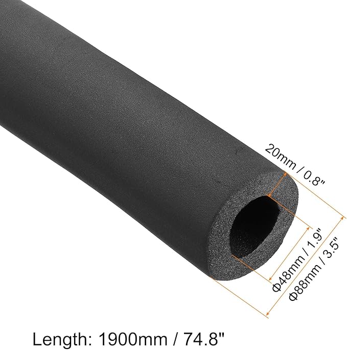 PATIKIL 74.8" Lx1.9 IDx0.8 T Pipe Insulation Foam Tube, Water Pipe Insulation Tubing Heat Preservation for Plumbing Water AC Pipe Sprinkler Spigot, Black