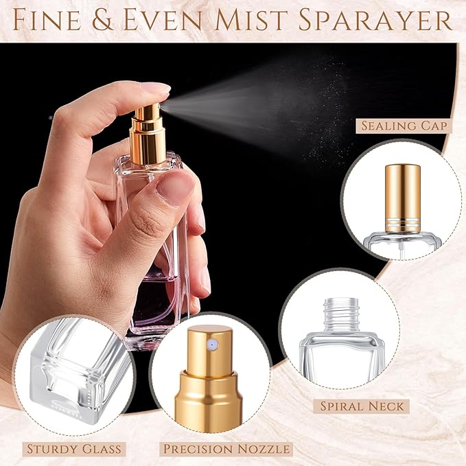 Domensi 60 Pcs 10/20/30 ml Perfume Travel Refillable Bottles Glass Spray Bottle Perfume Atomizer for Cologne Dispenser Leak-proof Fragrance Bottles Atomizer Pump Bottle Kit (Gold)