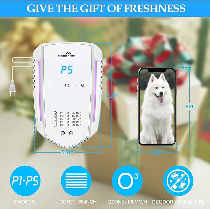 Cat Litter Deodorizer Air Ionizer Ozone Generator Odor Eliminator for Home Pets Litter Box Room Toilet Garage Air Purifier or Car, Rooms, Smoke 99% Pets Poof Odor Eliminator Odor Removal