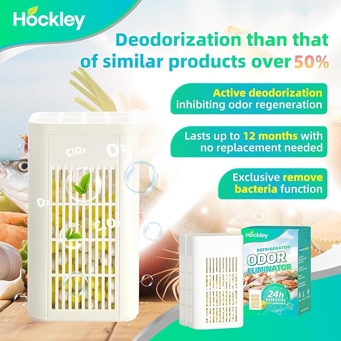 Fridge Deodorizer Odor Eliminator - 2X Stronger Than Activated Carbon, 5X More Effective Than Baking Soda, 24-Hour Fast Acting for Fridge, Pet Areas & Small Spaces, Lasts 12 Months, 1 Pack