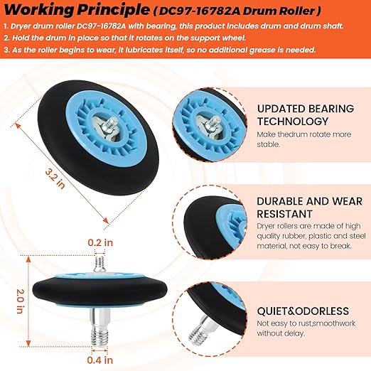 Upgraded Dryer Repair Kit by Beaquicy Replacement for Samsung Dryer Includes DC97-16782A Samsung Dryer Roller, 6602-001655/5ph2337 Dryer Belt, DC93-00634A Idler Pulley and DC61-01215B Spring