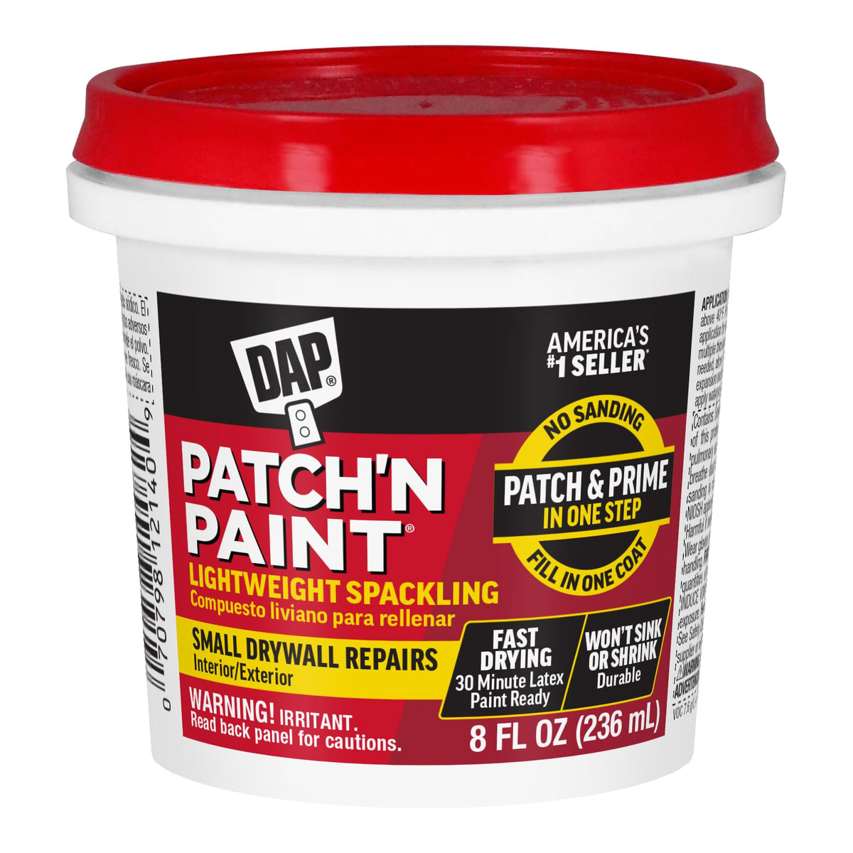 DAP Patch-N-Paint Lightweight Spackling, White, 8 Oz (7079801602) - Image 1