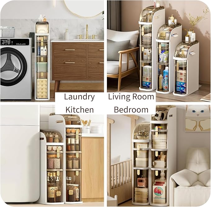 Ultra-Thin Bathroom Storage Cabinet with Wheels - 2-Tier Slim Narrow Organizer for Small Spaces, Transparent Drawers, Waterproof & Sturdy ABS+PP, No Assembly Needed for Bath, Bedroom, Kitchen