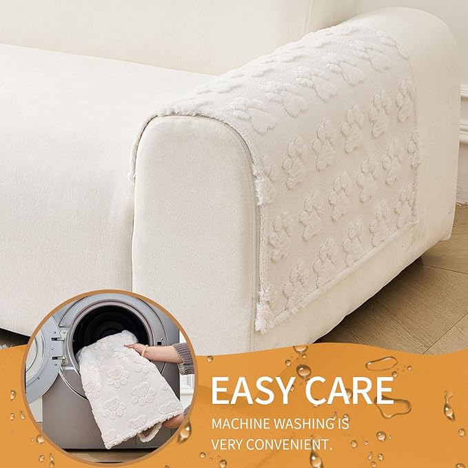 Waterproof Couch Cover for Dogs Washable,Fuzzy Pet Couch Covers for Sofa,Thick Soft Dog Mat Non-Slip Couch Covers for 3 Cushion Couch Sofa Pet Friendly (White, 23 * 23(2pcs))