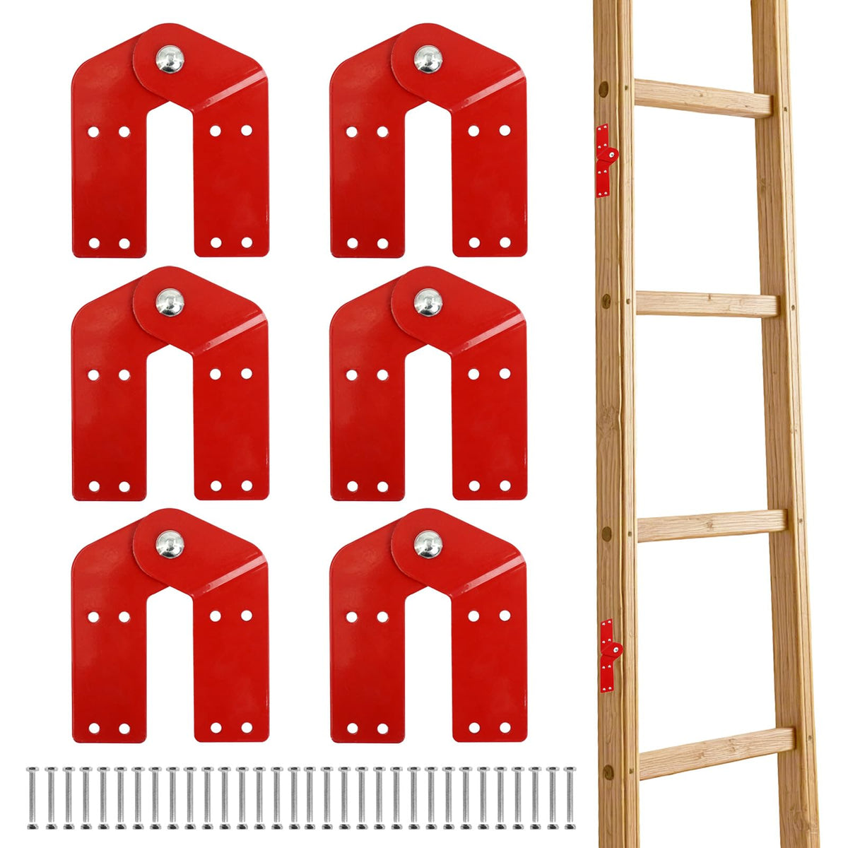 6 Pcs Attic Ladder Hinge Replacement Kit with Anti Slip - Image 1