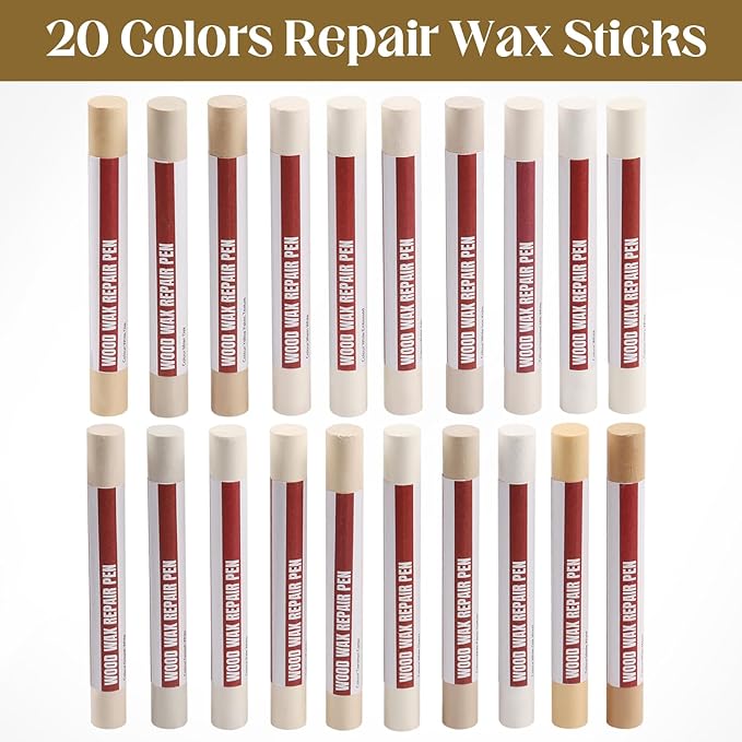 Wood Filler Sticks, 20 Colors Wood Repair Wax Crayons with Scraper, Wood Touch Up Markers for Repairing Scratches, Cracks, Holes in Cabinets, Floors, Tables and Doors[Light Color Series]
