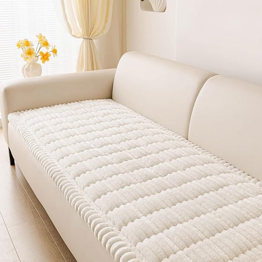 hyha Couch Covers for Dogs Washable, Non Slip Plush Dog Sofa Protectors, Fuzzy Pet Couch Covers for 3 Cushion Sofa Pet Friendly (White, 27.6" x 82.7")
