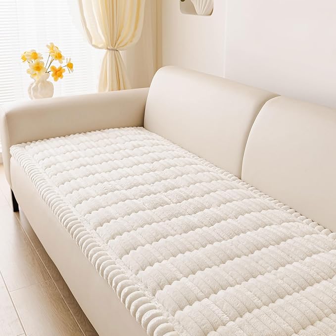 hyha Couch Covers for Dogs Washable, Non Slip Plush Dog Sofa Protectors, Fuzzy Pet Couch Covers for 3 Cushion Sofa Pet Friendly (White, 27.6" x 88")