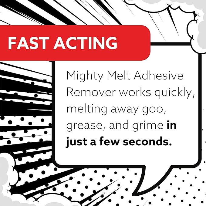 Mighty Melt Adhesive Remover Kit – 125ml Adhesive Remover and Multi-Surface Plastic Scraper Tool - For Cleaning Sticky Residue, Labels, Stickers & Sticky Tape from Windows, Ovens, Hobs & More
