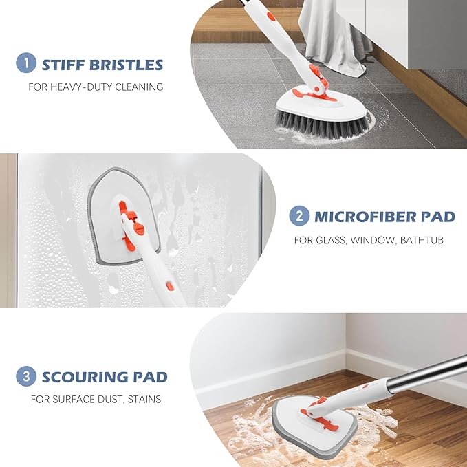 SetSail Floor Scrub Brush, 3-in-1 Tile Tub Floor Scrubber & Toilet Brush, Compact Size Toilet Bowl Brush and Holder Toilet Brushes for Bathroom