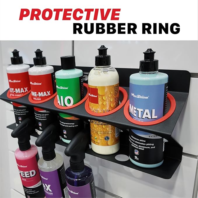 Maxshine Universal Detailing Spray Bottle Holder (6-Pack) – Wall-Mounted Organizer Holds 5 Spray Bottles (16oz/32oz) with 4 Small Holes – Lightweight Rack for Garage Storage & Mobile Detailing