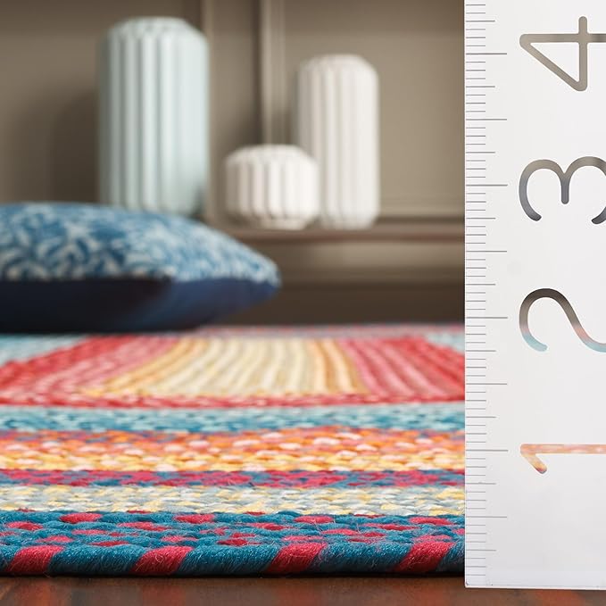 SAFAVIEH Washable Rug Outdoor Braided Collection - 8' x 10' Oval, Red & Orange, Handmade & Reversible, Non-Shedding & Easy to Clean, Ideal for Patio, Backyard, Mudroom (BRD308Q)